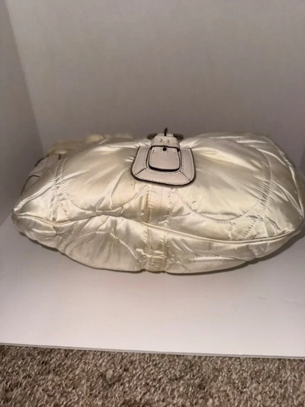 🤍 Authentic Coach White Satin & Faux Fur Hobo Bag